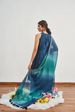 Load image into Gallery viewer, TEAL BLUE KALIDAAR WITH TEAL BLUE X BOTTLE GREEN SHADED DUPATTA
