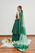 Load image into Gallery viewer, BOTTLE GREEN KALIDAAR WITH BOTTLE GREEN X MINT GREEN SHADED DUPATTA
