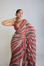 Load image into Gallery viewer, Pre Draped Charcoal Grey Multicolor Saree Set
