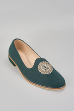 Load image into Gallery viewer, Emerald Green Embroidered Loafers
