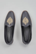 Load image into Gallery viewer, Black Self Design Embroidered Loafers
