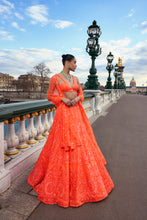 Load image into Gallery viewer, Neon Orange Sequin Lehenga Set
