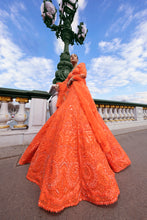 Load image into Gallery viewer, Neon Orange Sequin Lehenga Set
