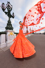 Load image into Gallery viewer, Neon Orange Sequin Lehenga Set
