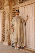 Load image into Gallery viewer, Nazaara - Gold Tissue Long Kalidaar Chauga Set with Palazzo &amp; Dupatta
