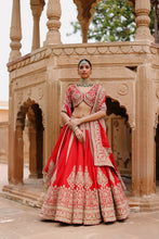 Load image into Gallery viewer, Mahroz - Deep Red Lehenga Set with Blouse &amp; Dupatta

