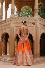Load image into Gallery viewer, Nagma - Orange Lehenga Set with Blouse &amp; Hot Pink Dupatta
