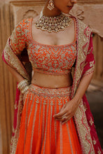 Load image into Gallery viewer, Nagma - Orange Lehenga Set with Blouse &amp; Hot Pink Dupatta
