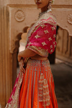 Load image into Gallery viewer, Nagma - Orange Lehenga Set with Blouse &amp; Hot Pink Dupatta
