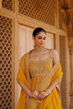 Load image into Gallery viewer, Afraa - Mustard Anarkali Set with Palazzo &amp; Dupatta
