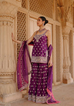 Load image into Gallery viewer, Shahbano - Deep Purple Kurta Set with Garara &amp; Dupatta
