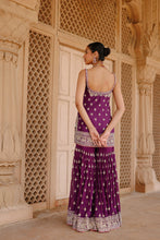 Load image into Gallery viewer, Shahbano - Deep Purple Kurta Set with Garara &amp; Dupatta
