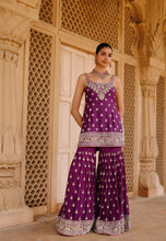 Load image into Gallery viewer, Shahbano - Deep Purple Kurta Set with Garara &amp; Dupatta
