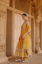 Load image into Gallery viewer, Afraa - Mustard Anarkali Set with Palazzo &amp; Dupatta
