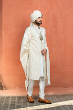 Load image into Gallery viewer, CREAM MATKA ACHKAN WITH MONGA KURTA AND CHURIDAR
