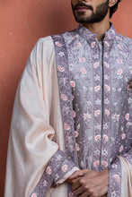 Load image into Gallery viewer, LILAC TAFFETA FLORAL EMBROIDERED ACHKAN WITH KURTA AND PANT
