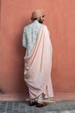 Load image into Gallery viewer, IVORY RAW SILK EMBROIDERED SHERWANI WITH MONGA TASSAR SILK KURTA AND CHURIDAR
