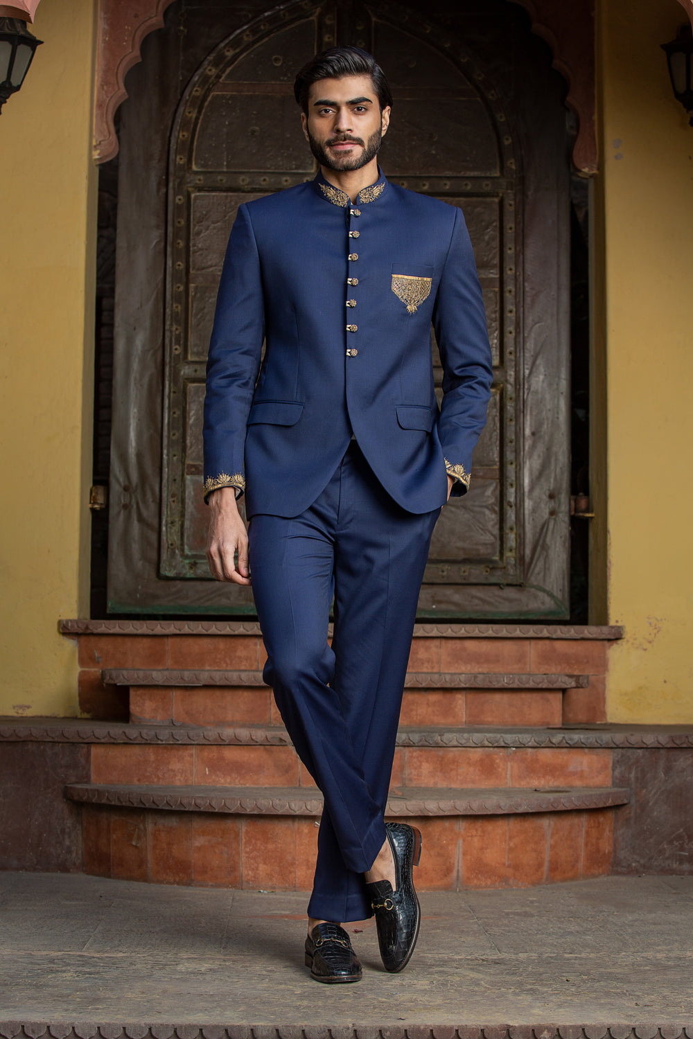 NAVY BLUE JODHPUR SUIT ZARDOZI EMBROIDERED