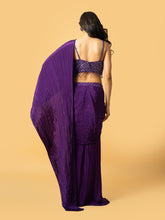 Load image into Gallery viewer, Violet crepe saree with hand embroidered sleeveless blouse
