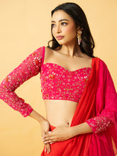 Load image into Gallery viewer, Pink &amp; orange georgette ruffle saree with full sleeve hand embroidered blouse
