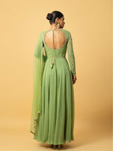 Load image into Gallery viewer, Mint green Anarkali with hand embroidery in georgette , dupatta is in soft net .
