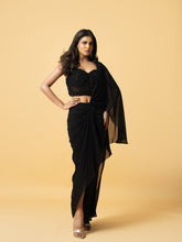 Load image into Gallery viewer, Black georgette saree with hand embroidered blouse
