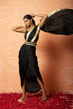 Load image into Gallery viewer, Black Dhoti Saree Set with Belt
