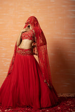 Load image into Gallery viewer, Red Hand Embroidered Net Lehenga Set
