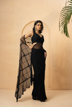 Load image into Gallery viewer, Black embroidered pre-stitched drape saree
