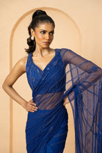 Load image into Gallery viewer, Blue embroidered pre-stitched drape saree
