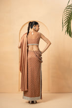 Load image into Gallery viewer, Black embroidered fishtil lehenga with drape twisted dupatta
