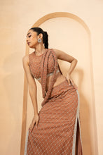 Load image into Gallery viewer, Black embroidered fishtil lehenga with drape twisted dupatta
