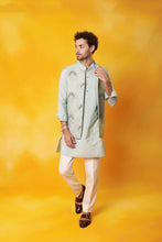 Load image into Gallery viewer, Grey Kurta and 2 in 1 open Nehru Jacket with Dori Embroidery with Ivory Trouser
