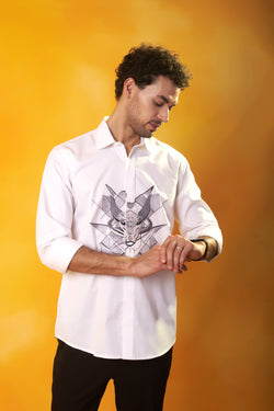 white shirt with bull embroidery abstract