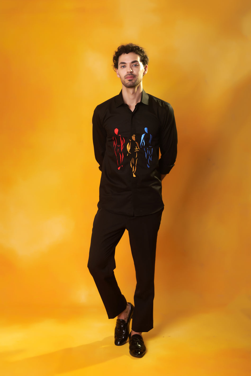 Black Shirt 3 multi coloured Embroidered Mens