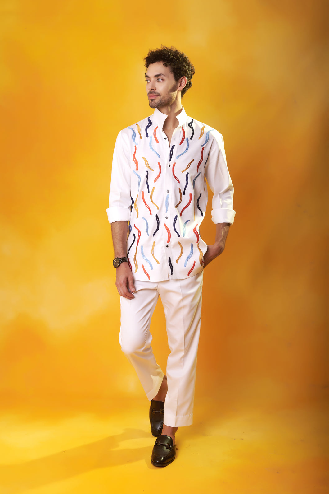 White Co-ord Set multi coloured embroidery