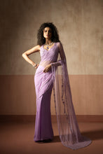 Load image into Gallery viewer, Predraped , lavender, hand embroidered net &amp; georgette saree
