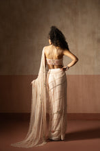 Load image into Gallery viewer, Predraped , baby pink , hand embroidered net &amp; satin saree
