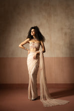 Load image into Gallery viewer, Predraped , baby pink , hand embroidered net &amp; satin saree
