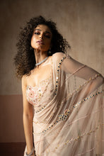 Load image into Gallery viewer, Predraped , baby pink , hand embroidered net &amp; satin saree
