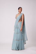 Load image into Gallery viewer, POWDER BLUE MULTI TIER SAREE SET
