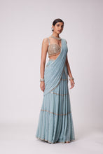 Load image into Gallery viewer, POWDER BLUE MULTI TIER SAREE SET
