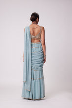 Load image into Gallery viewer, POWDER BLUE MULTI TIER SAREE SET
