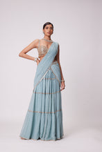 Load image into Gallery viewer, POWDER BLUE MULTI TIER SAREE SET
