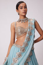 Load image into Gallery viewer, POWDER BLUE ORGANZA HAND EMBROIDERED LEHENGA SET
