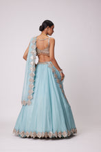 Load image into Gallery viewer, POWDER BLUE ORGANZA HAND EMBROIDERED LEHENGA SET
