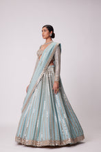 Load image into Gallery viewer, POWDER BLUE LINEAR EMBROIDERED LEHENGA SET
