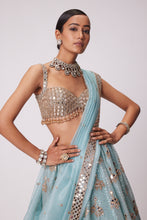 Load image into Gallery viewer, POWDER BLUE ORGANZA SEQUIN EMBROIDERED LEHENGA SET
