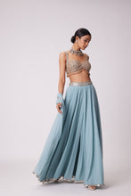 Load image into Gallery viewer, POWDER BLUE MIRROR EMBROIDERED LEHENGA PANTS SET
