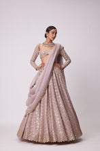 Load image into Gallery viewer, ASH PINK FLOWER EMBROIDERED LEHENGA SET
